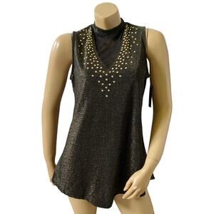 Lavanya Metallic Green Tank Top Womens Medium Embellished Sleeveless NWT